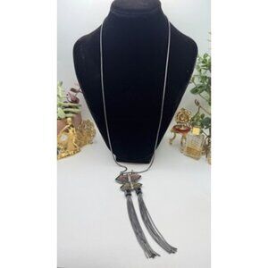 JL Necklace Metallic Silver Black With Tassels